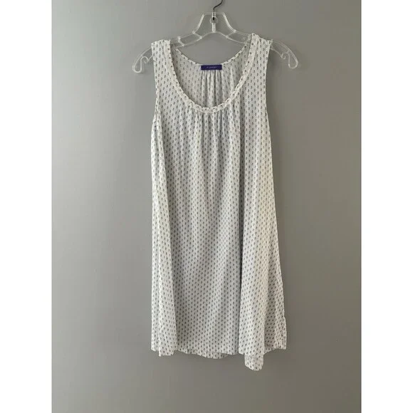 P.Jamas Pima Cotton Night Gown XS White Blue Floral Cottagecore Prairie Trad